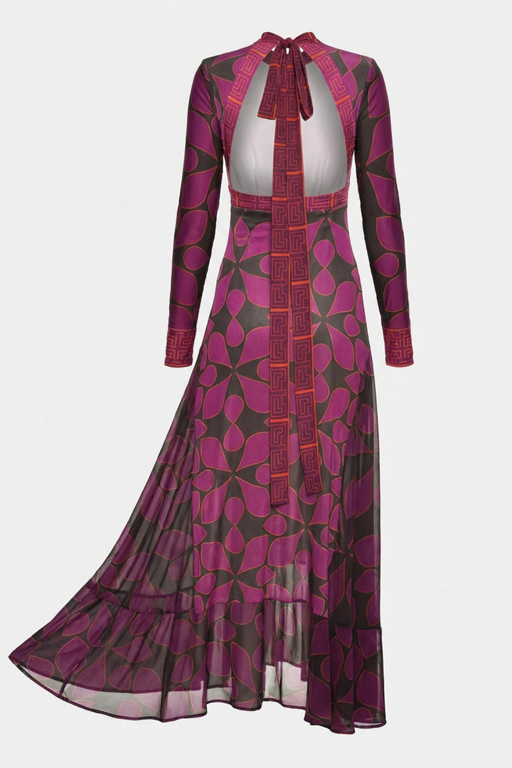 Liverpool Open Back Layered Mesh Maxi Dress