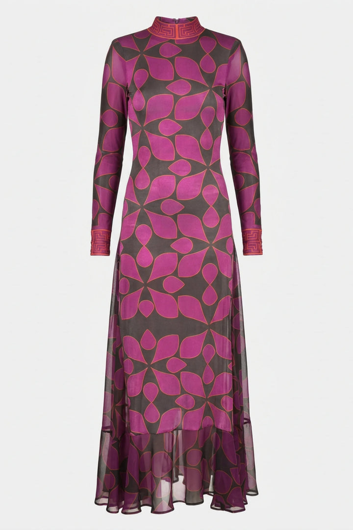 Liverpool Open Back Layered Mesh Maxi Dress