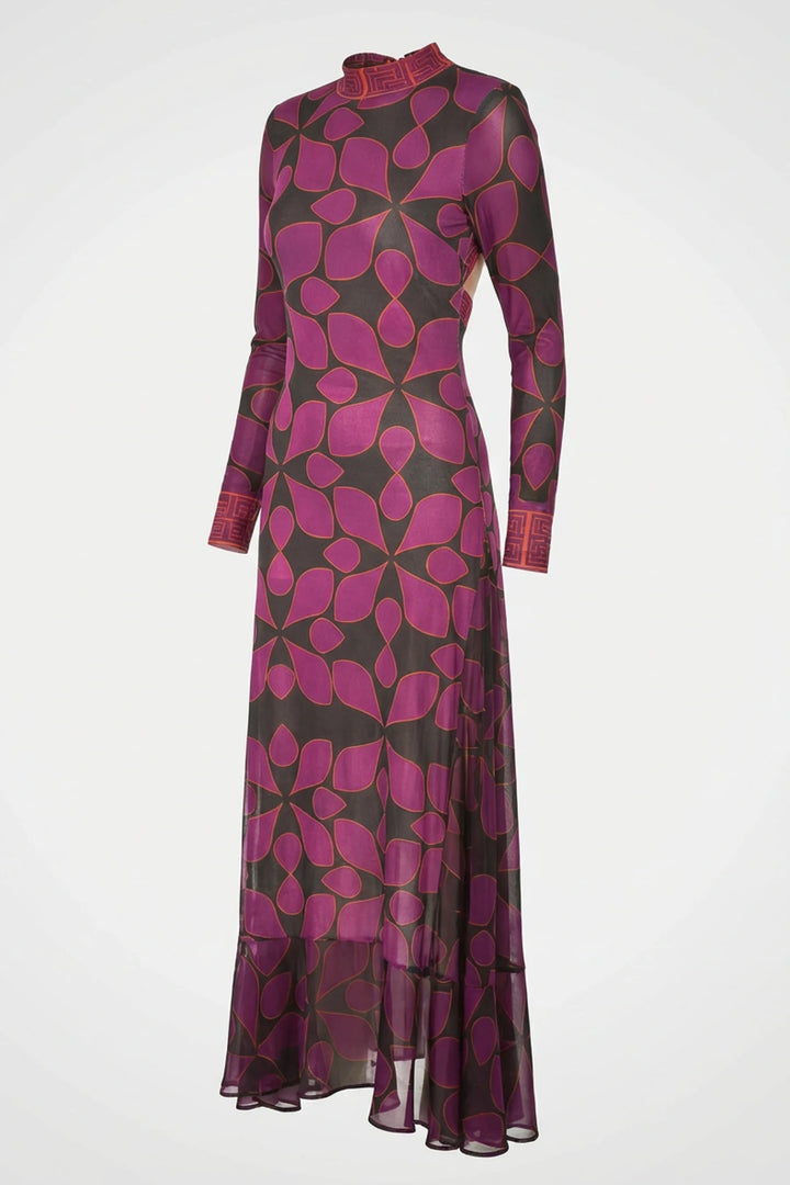 Liverpool Open Back Layered Mesh Maxi Dress