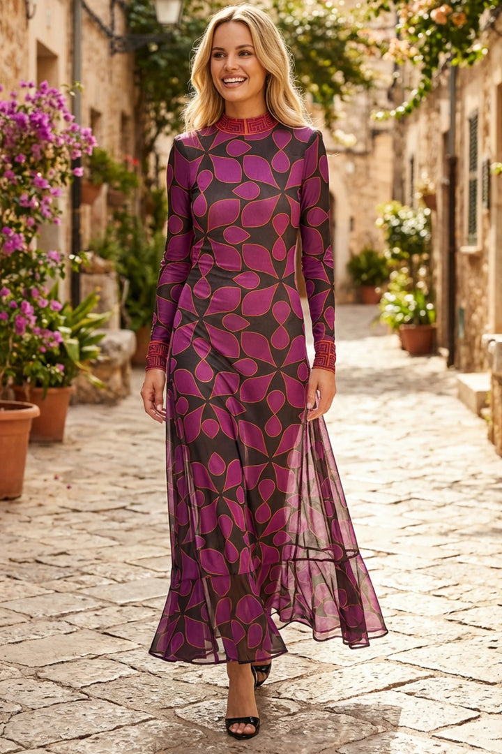 Liverpool Open Back Layered Mesh Maxi Dress