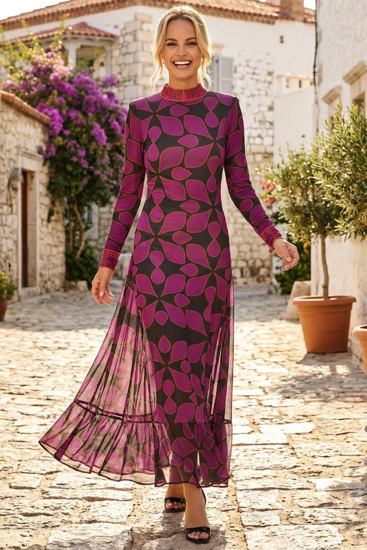 Liverpool Open Back Layered Mesh Maxi Dress