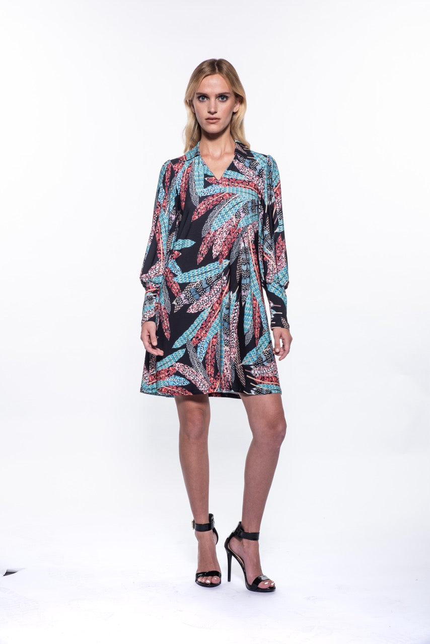 Gael Billowed-Sleeve Feather Print Tunic