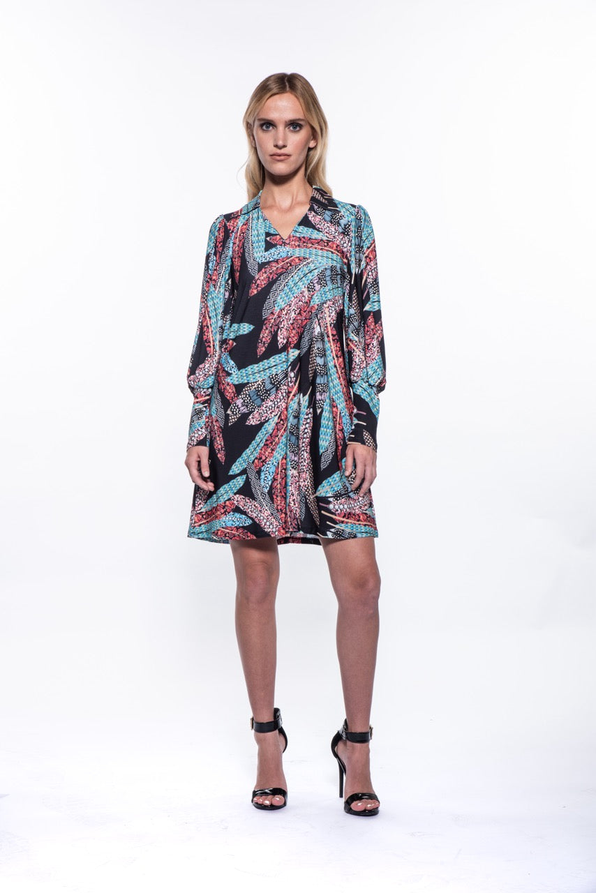 Gael Billowed-Sleeve Feather Print Tunic