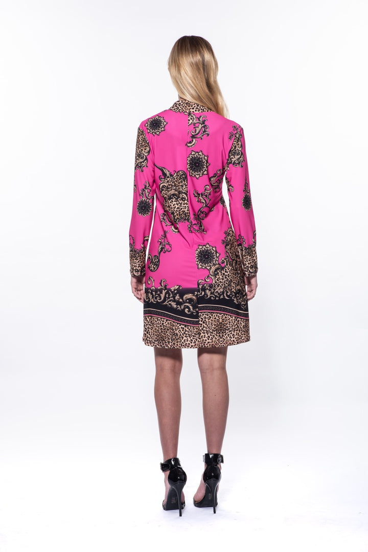 Mia Long-Sleeve Baroque Animal Print Tunic Dress