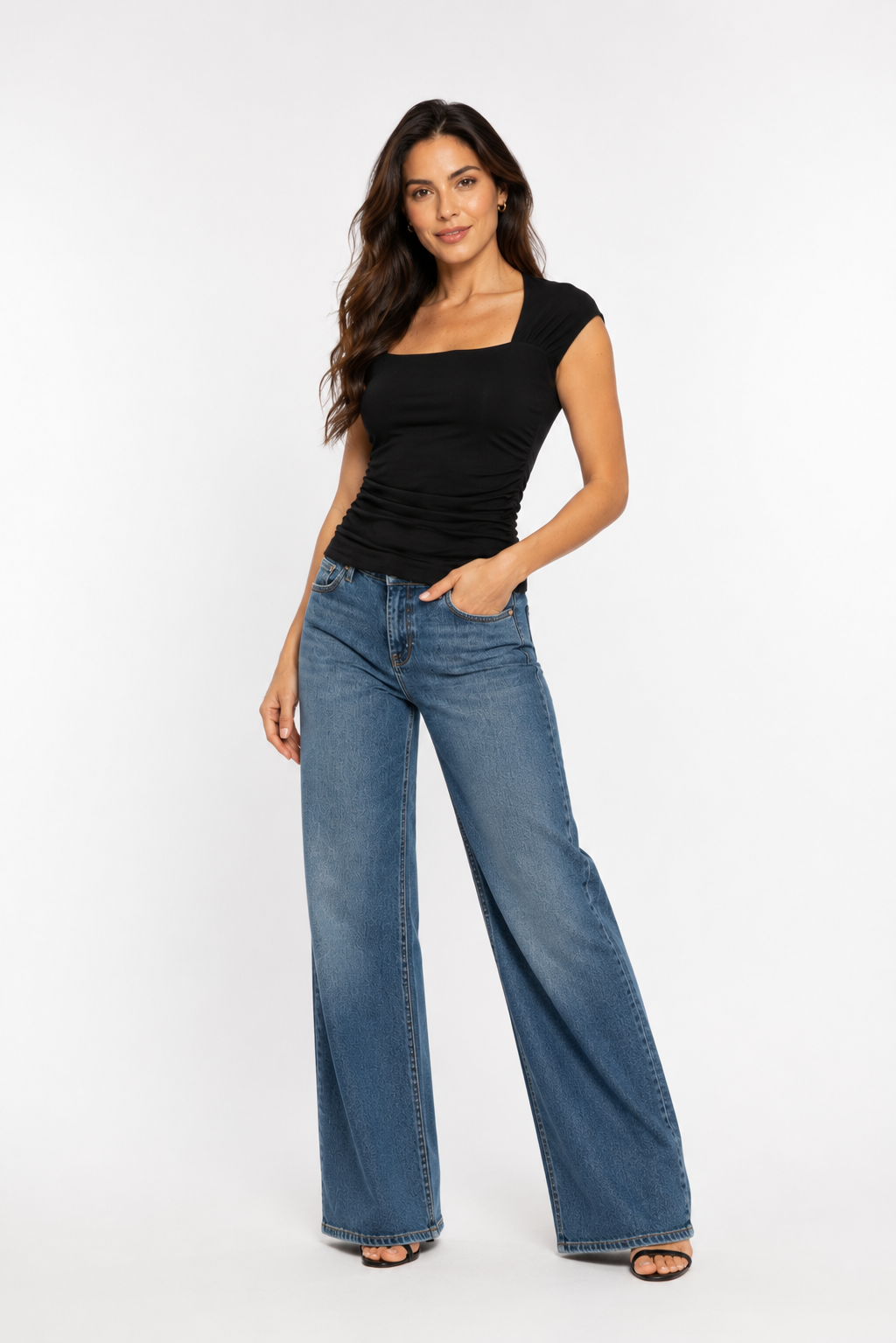 Maria Ruched Square-Neck Top