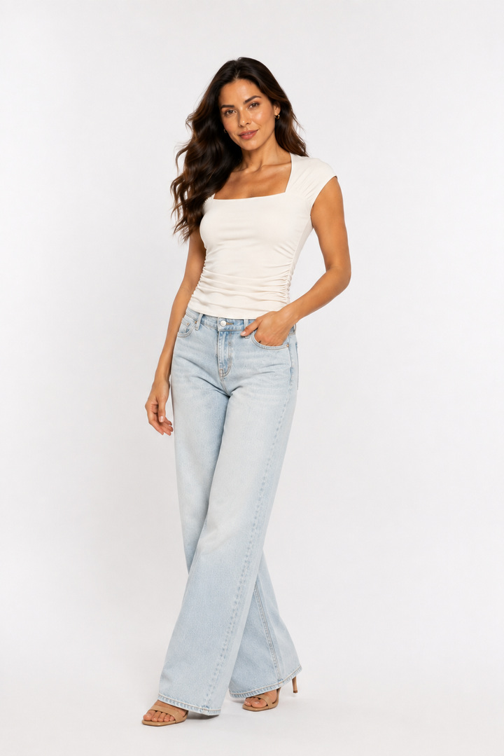 Maria Ruched Square-Neck Top