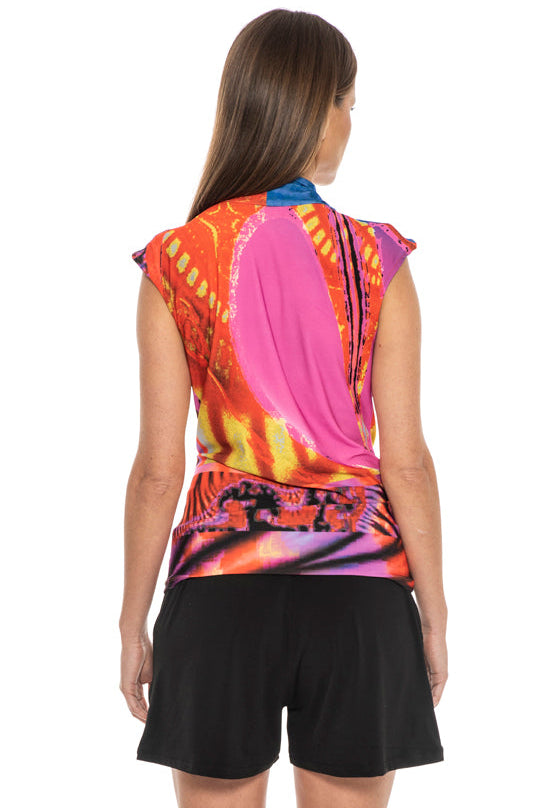 Tess Top – Back view highlighting soft drape and abstract pattern