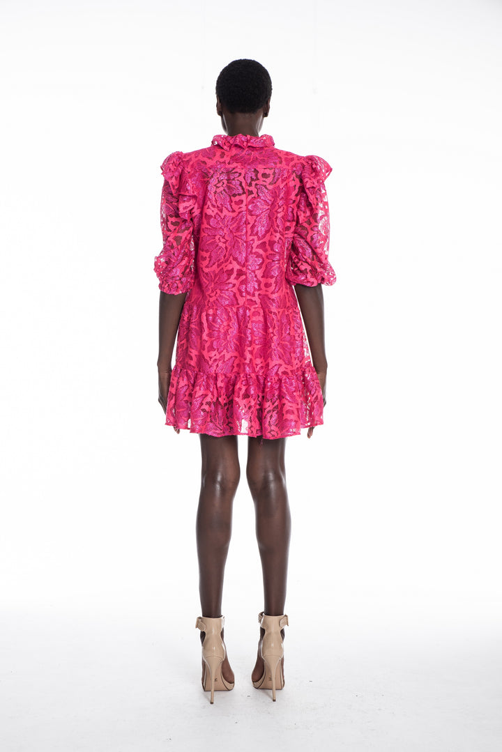 Allen Hot Pink Lace Mini Dress