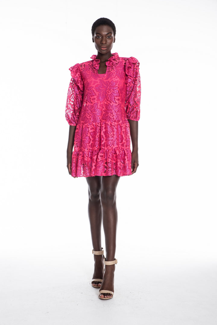 Allen Hot Pink Lace Mini Dress