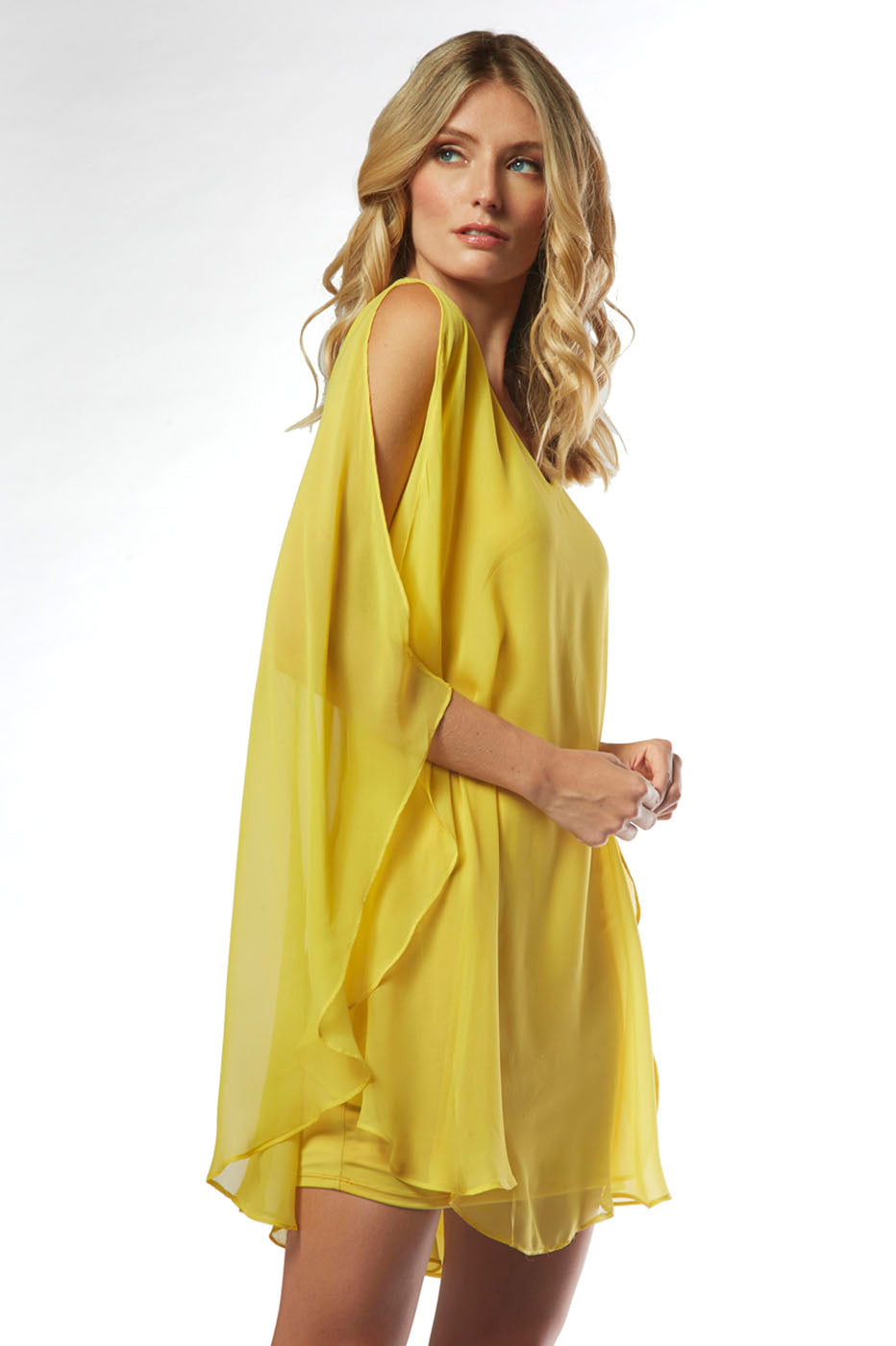 Avatar Draped Chiffon Shift Mini Dress